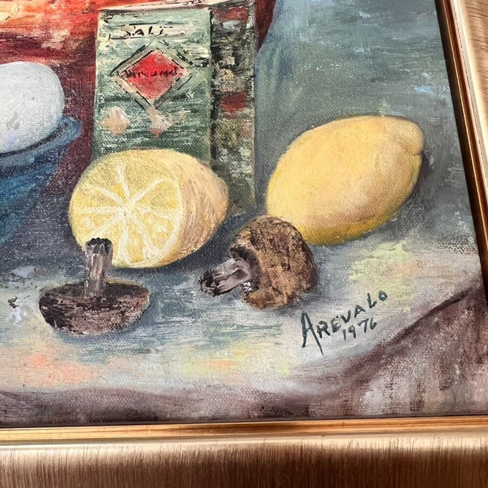 Framed Oil Canvas Still Life Painting 19.5 x 15.5 signed "Arevalo 1976" - Picture 3 of 16